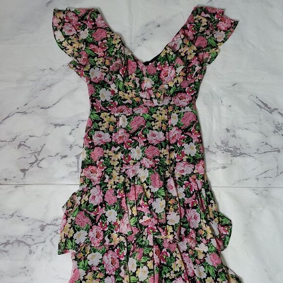 Wayf Chelsea Tiered Pink Floral Ruffle Maxi Dress - Picture 1 of 8